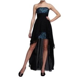 Hailey Logan Sequin Formal High Low Strapless Dress Black Blue Size 3